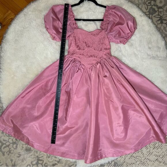 Sz XS or 00 Vintage Pink Mauve Puffy Sleeve Lace A line midi dress - Picture 13 of 13